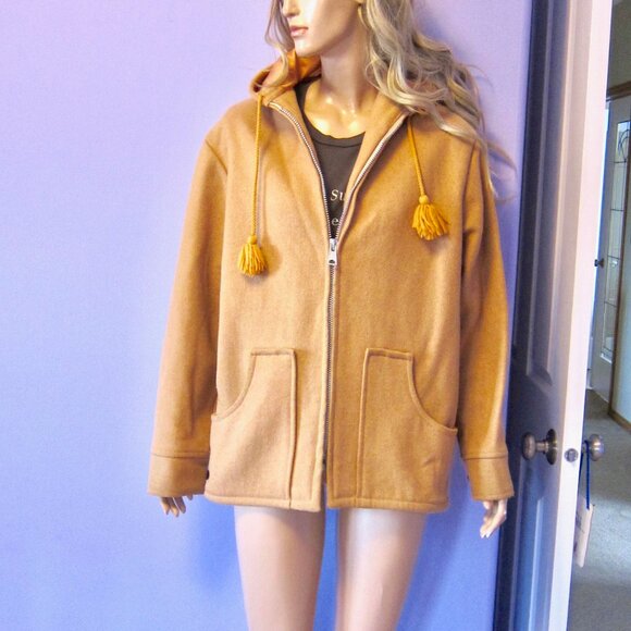 Vintage 60s INDIAN ARTISAN CANADIAN CAMEL WOOL HOODED COAT RARE COLLECTOR - Picture 2 of 11
